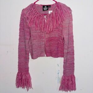 The Ragged Priest Pink Fringe Knit Sweater